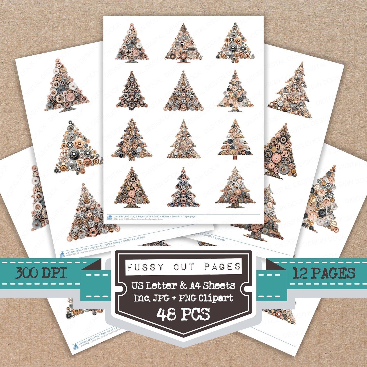 DDD010422_FC Metal Gear Christmas Tree Fussy Cut Sheets