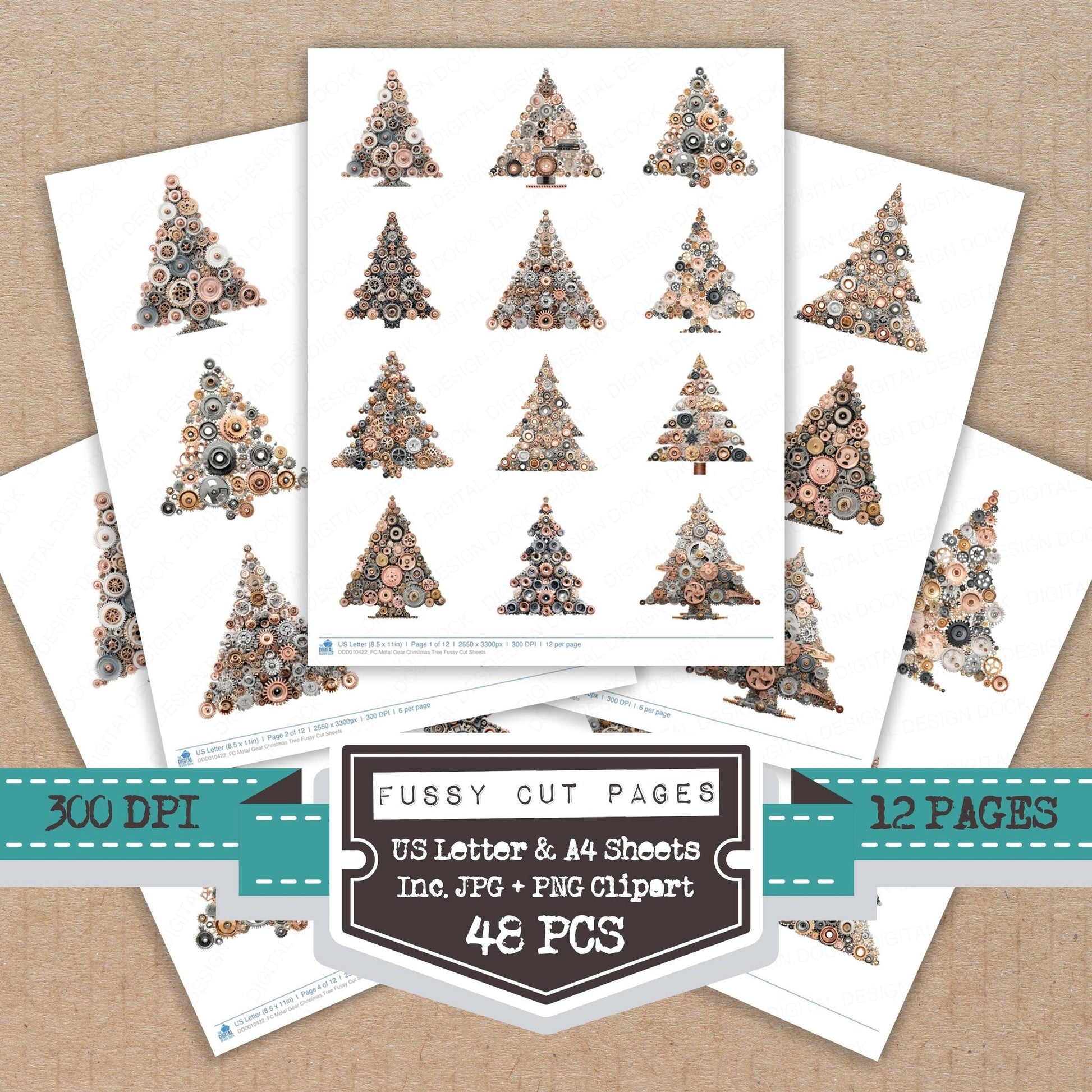 DDD010422_FC Metal Gear Christmas Tree Fussy Cut Sheets