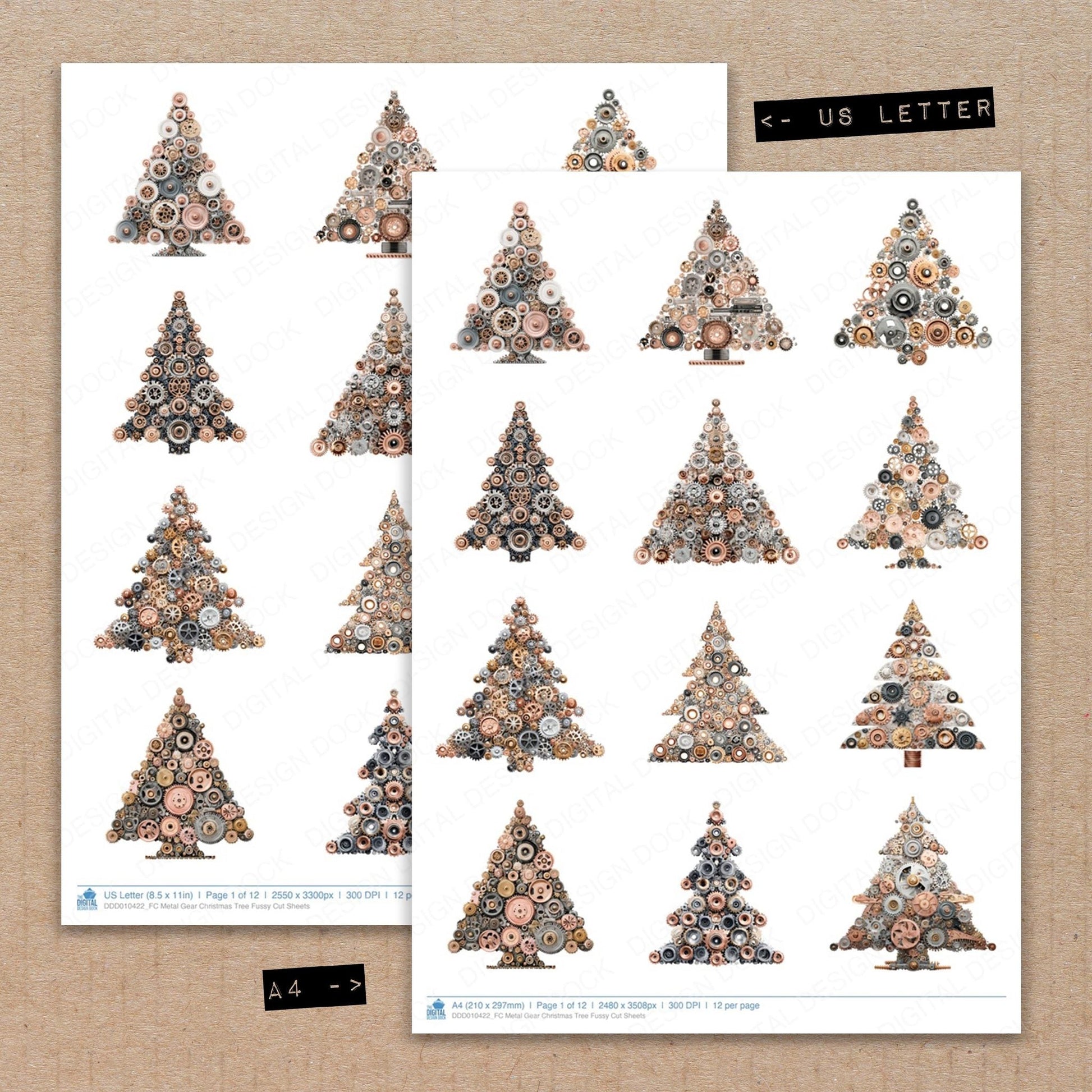 DDD010422_FC Metal Gear Christmas Tree Fussy Cut Sheets