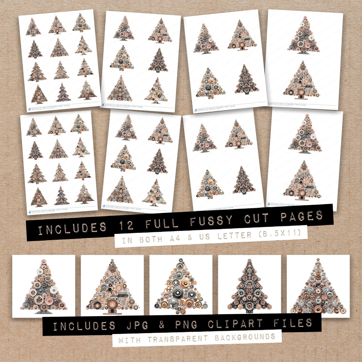 DDD010422_FC Metal Gear Christmas Tree Fussy Cut Sheets