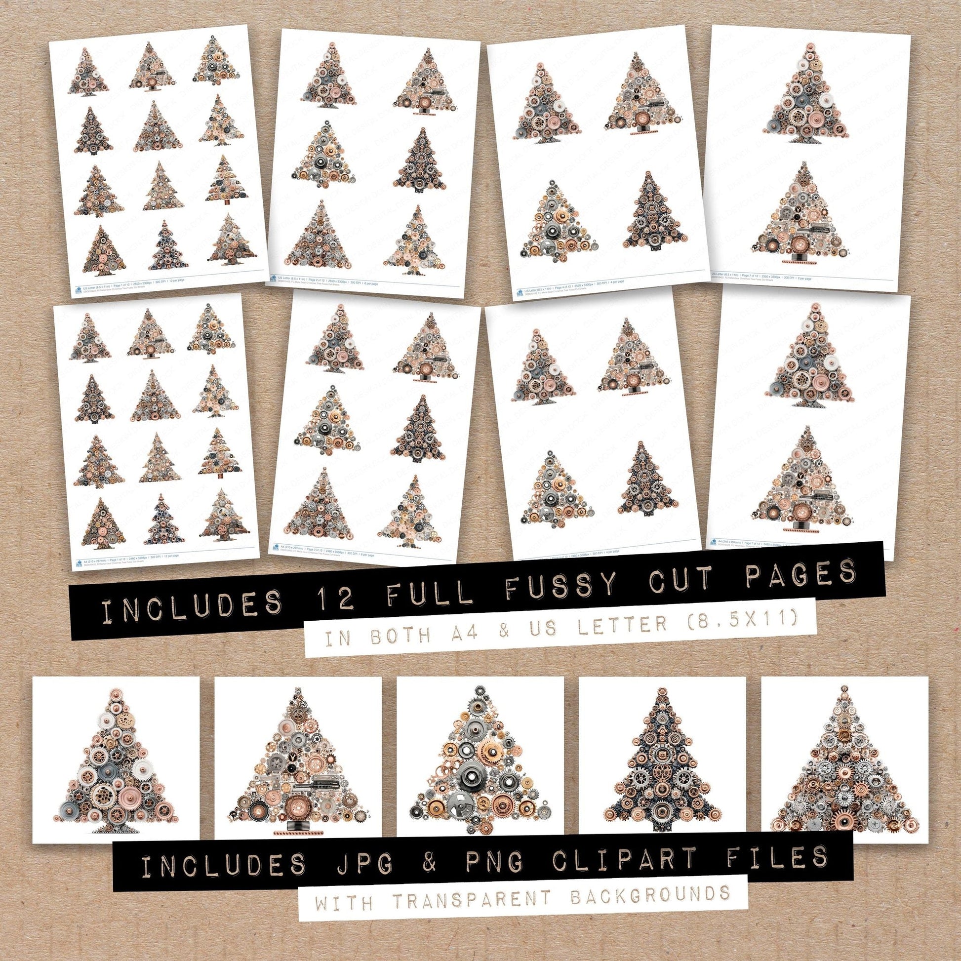 DDD010422_FC Metal Gear Christmas Tree Fussy Cut Sheets