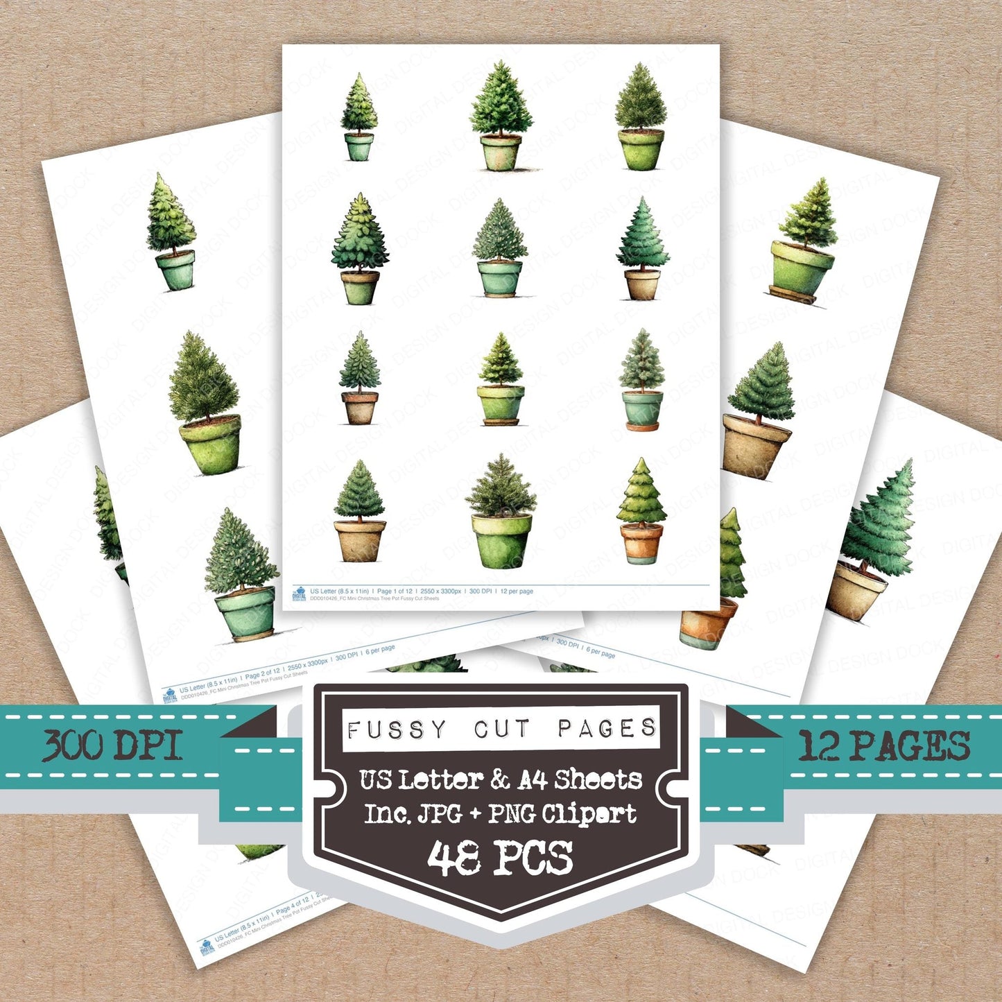 DDD010426_FC Mini Christmas Tree Pot Fussy Cut Sheets