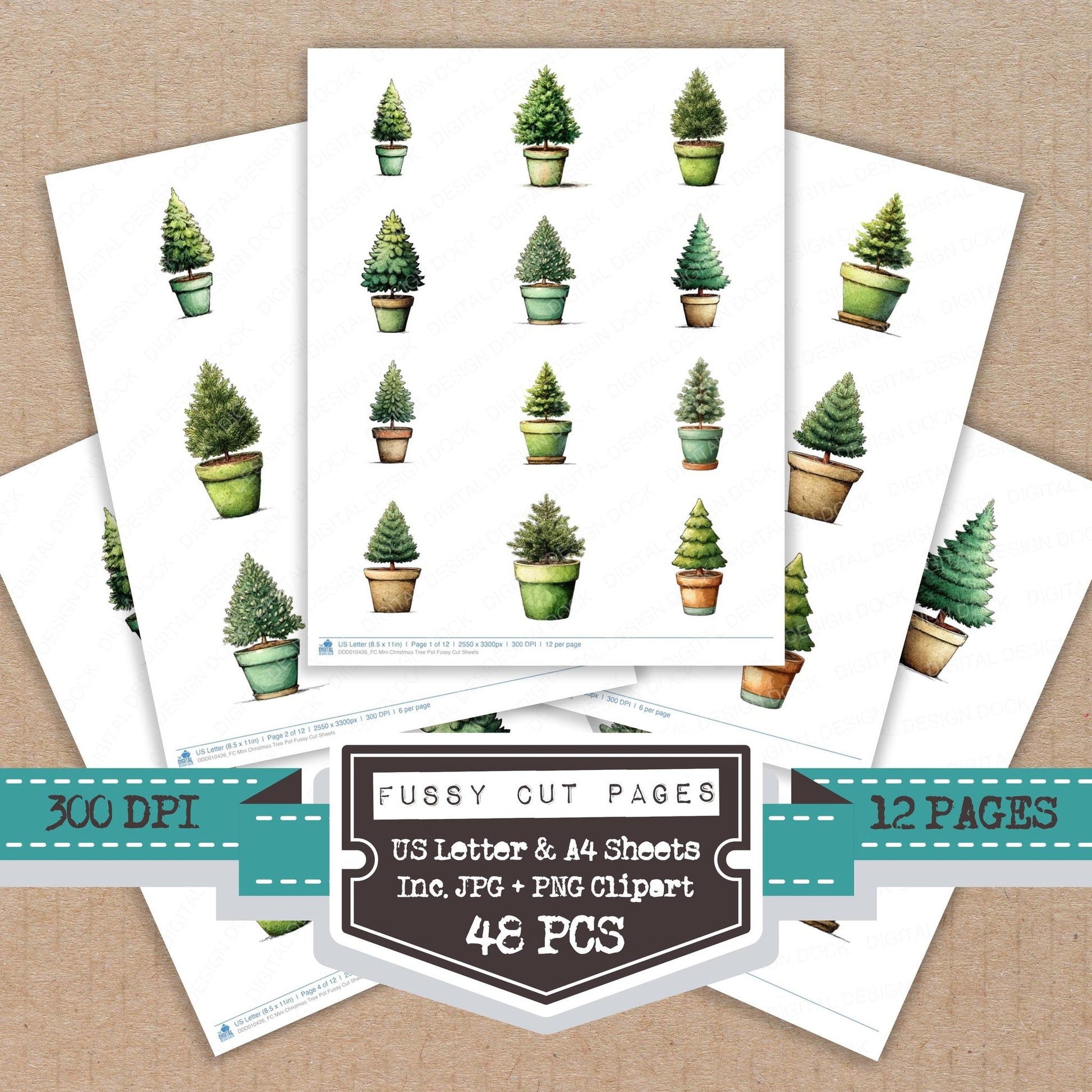 DDD010426_FC Mini Christmas Tree Pot Fussy Cut Sheets