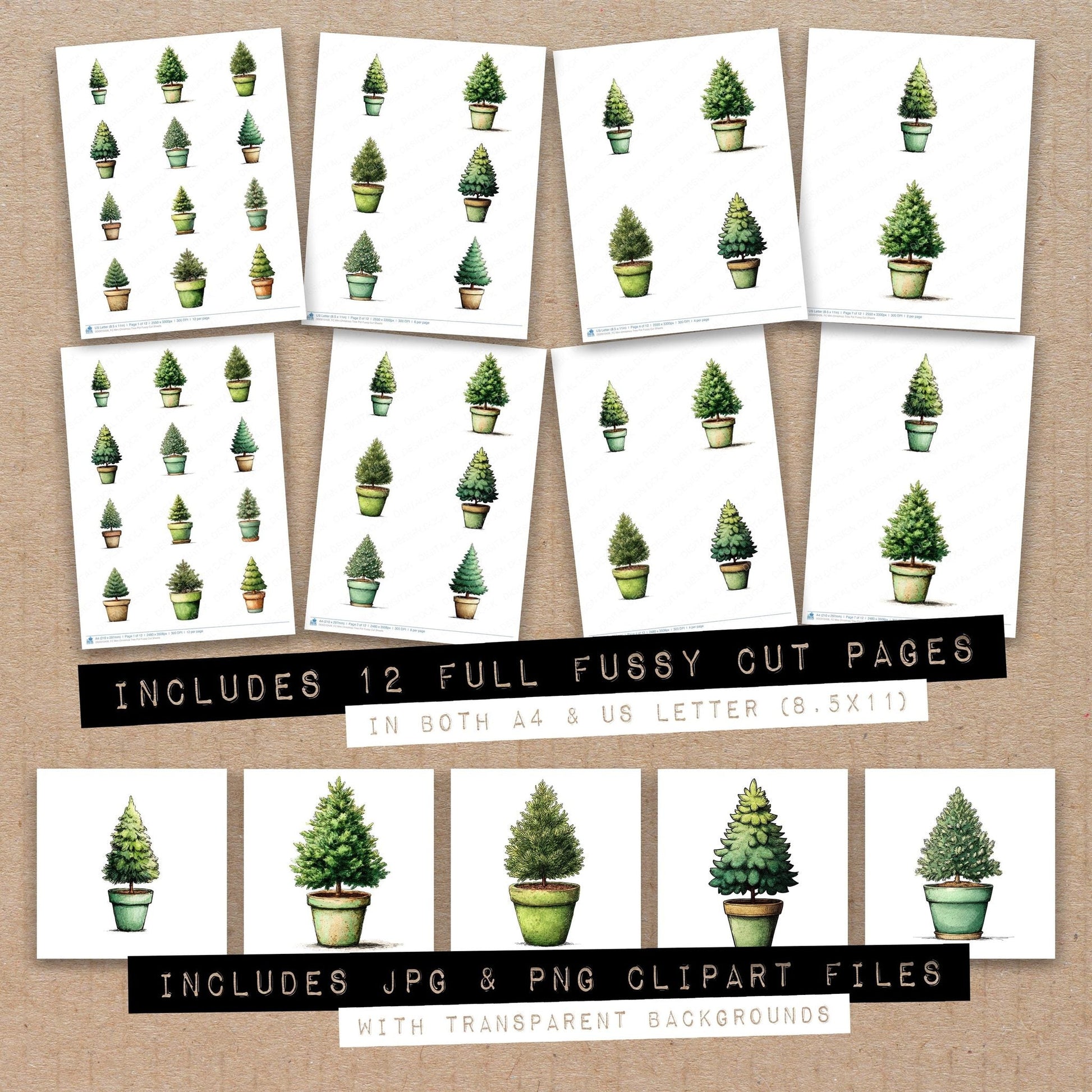 DDD010426_FC Mini Christmas Tree Pot Fussy Cut Sheets