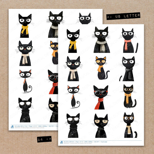 Minimal Black Cat Character Fussy Cut Sheets (DDD010431)