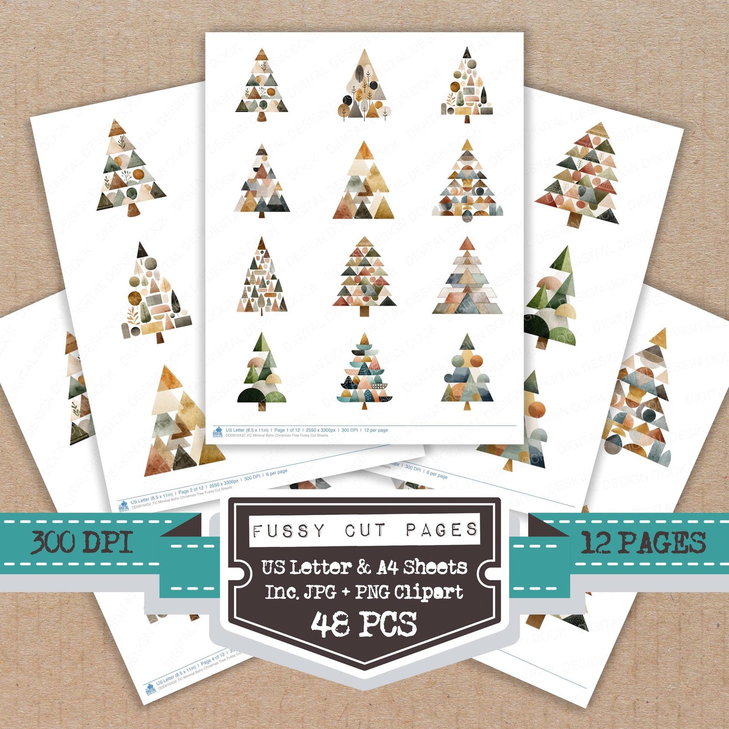 Minimal Boho Christmas Tree Fussy Cut Sheets (DDD010432)