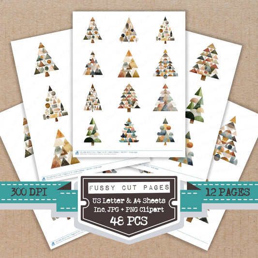 Minimal Boho Christmas Tree Fussy Cut Sheets (DDD010432)