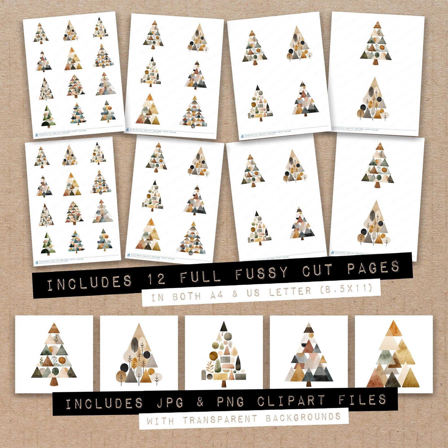 Minimal Boho Christmas Tree Fussy Cut Sheets (DDD010432)