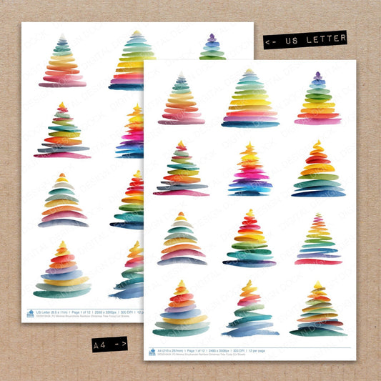 DDD010434_FC Minimal Brushstroke Rainbow Christmas Tree Fussy Cut Sheets