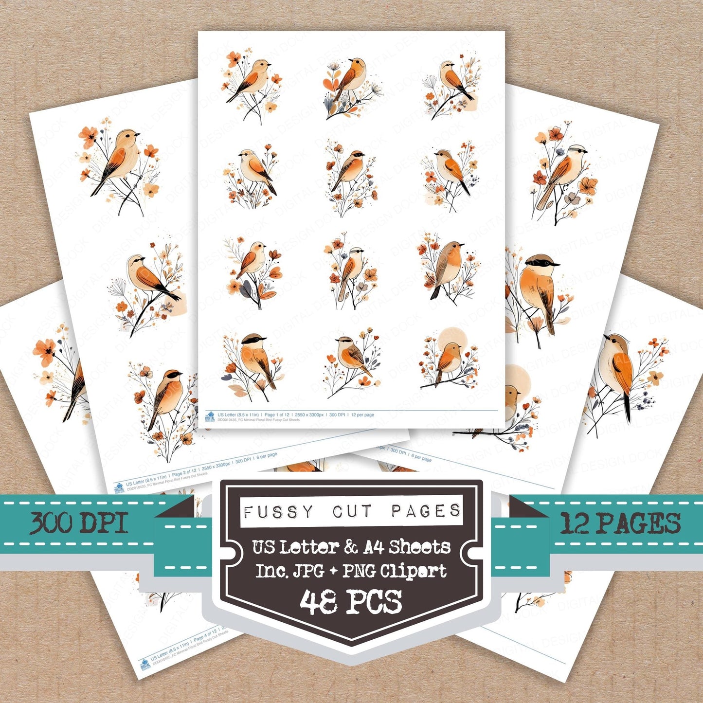 DDD010435_FC Minimal Floral Bird Fussy Cut Sheets