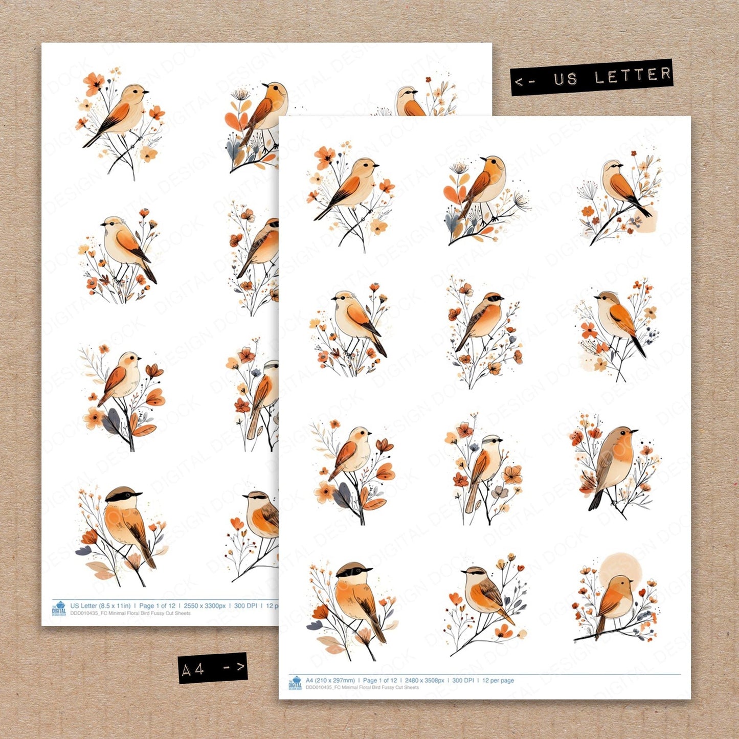 DDD010435_FC Minimal Floral Bird Fussy Cut Sheets