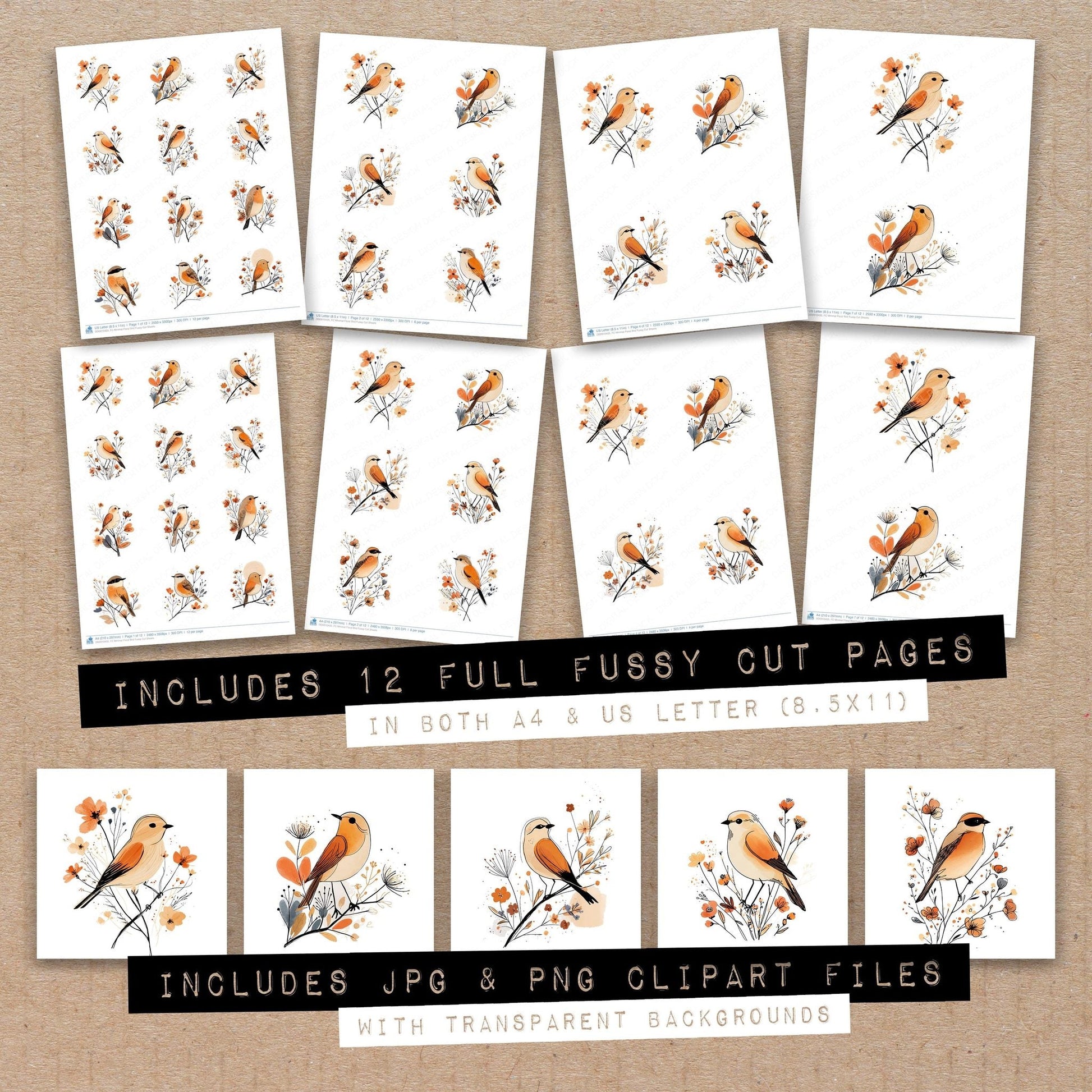 DDD010435_FC Minimal Floral Bird Fussy Cut Sheets