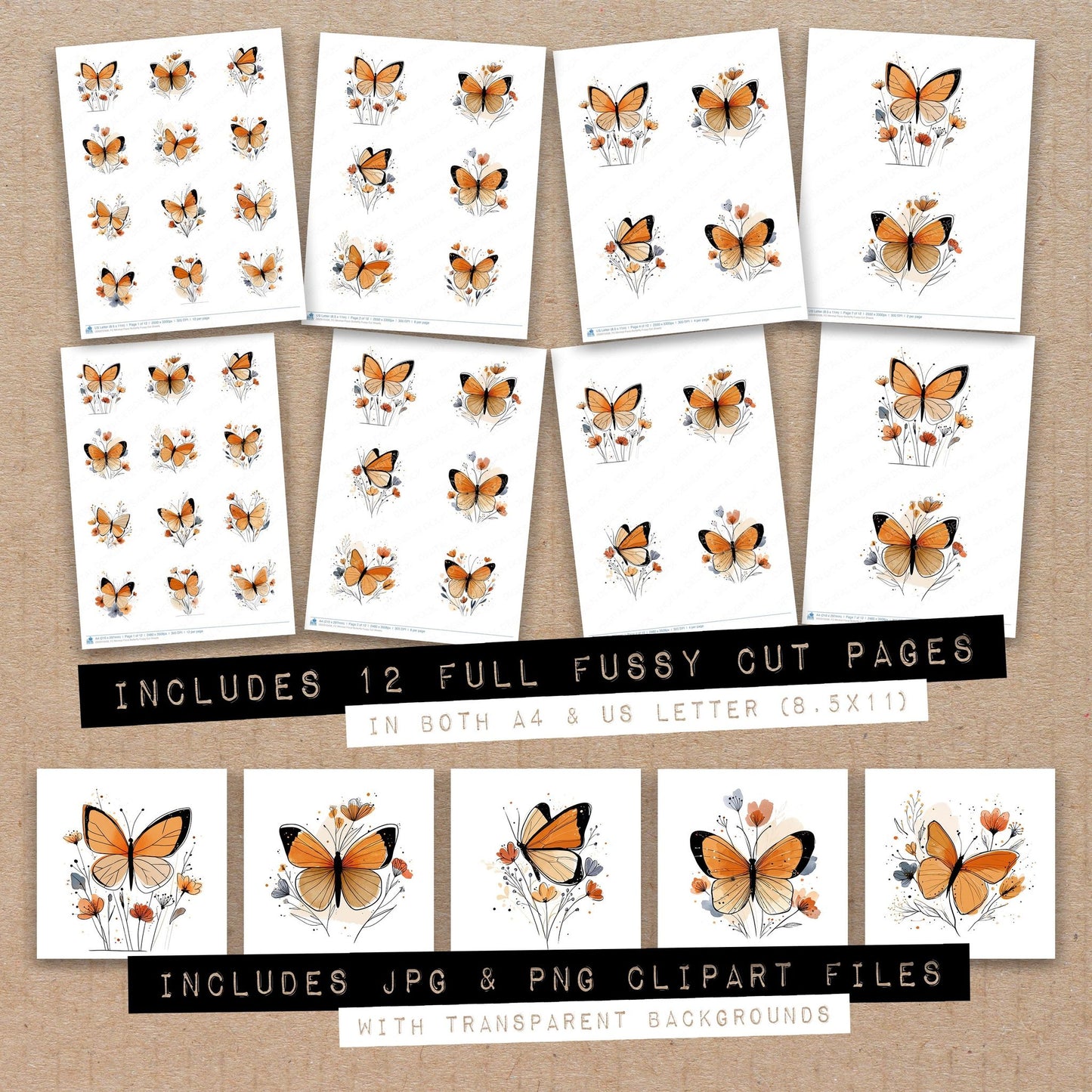 Minimal Floral Butterfly Fussy Cut Sheets (DDD010436)