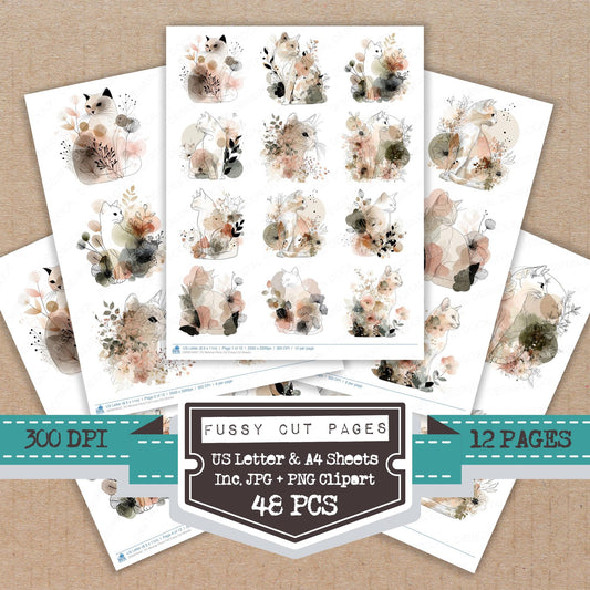 Minimal Floral Cat Fussy Cut Sheets (DDD010437)