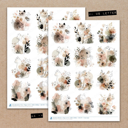 Minimal Floral Cat Fussy Cut Sheets (DDD010437)