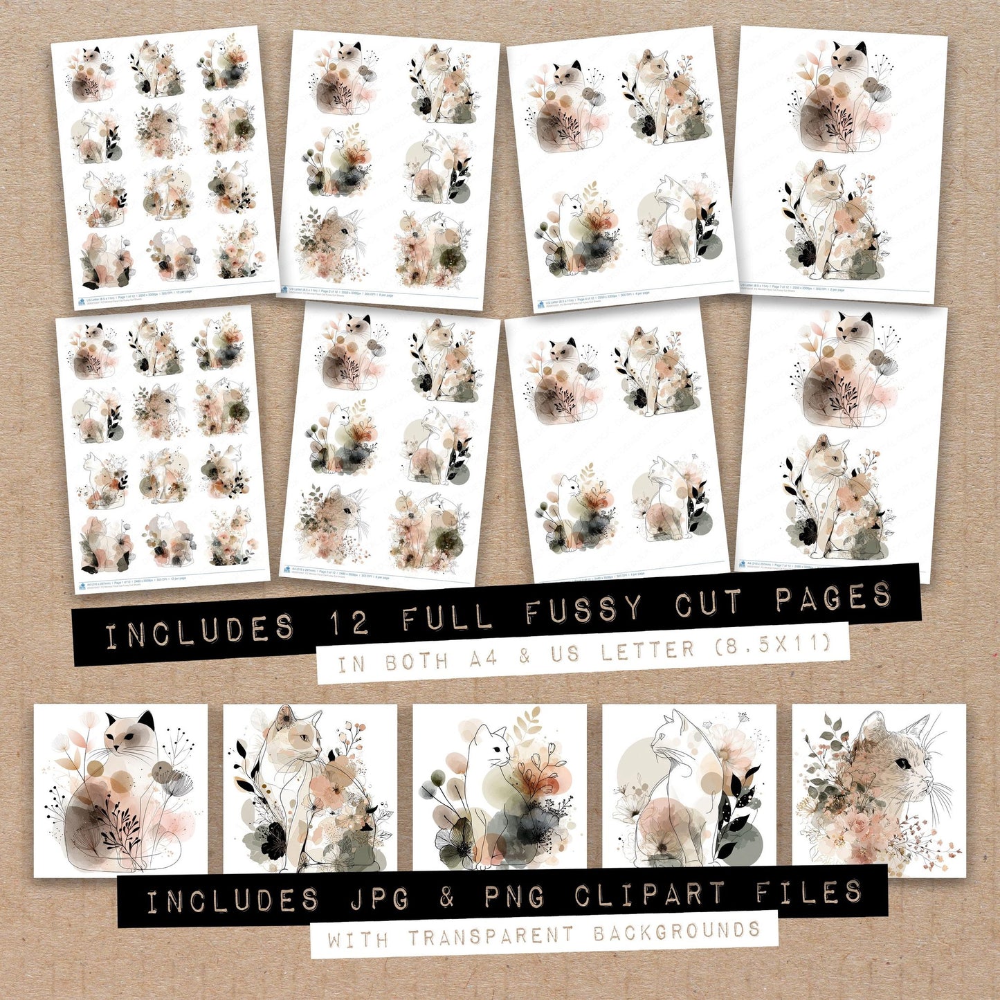 Minimal Floral Cat Fussy Cut Sheets (DDD010437)