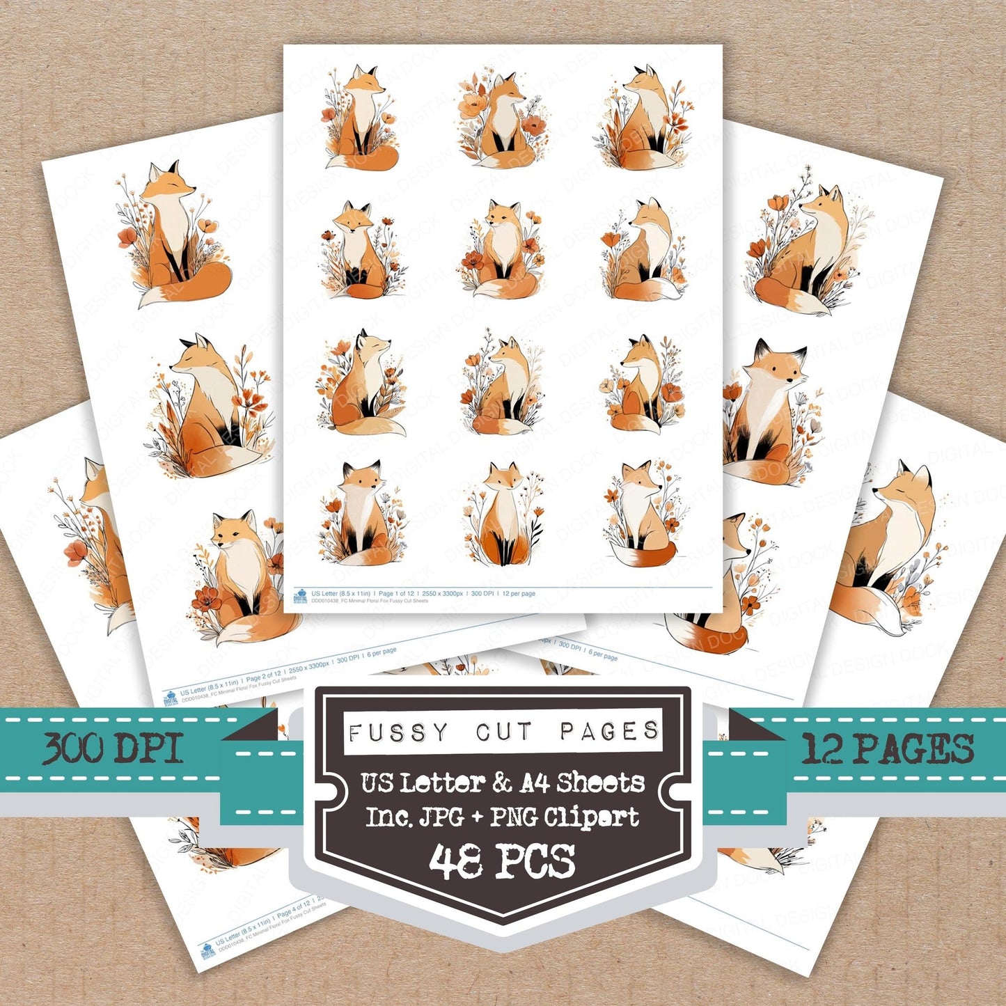 DDD010438_FC Minimal Floral Fox Fussy Cut Sheets