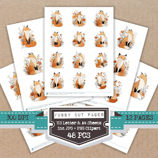 DDD010438_FC Minimal Floral Fox Fussy Cut Sheets