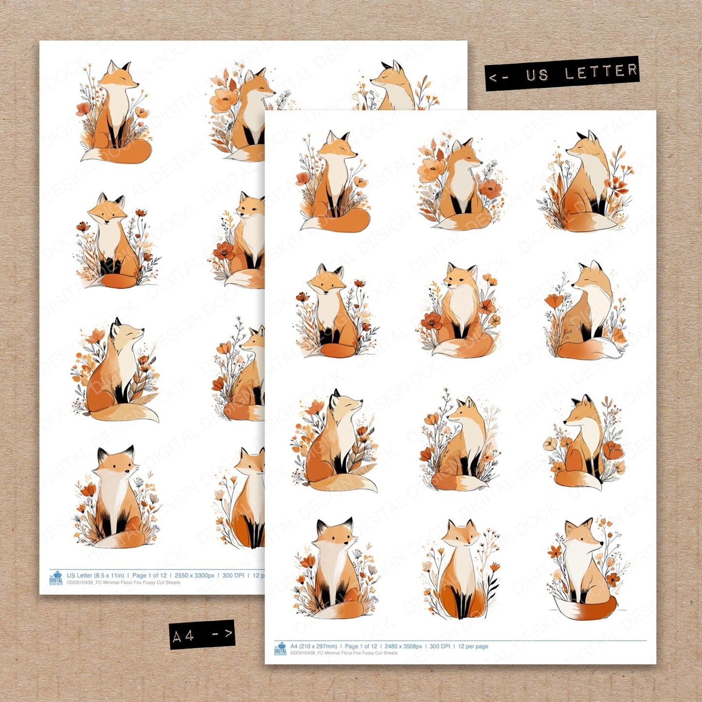 DDD010438_FC Minimal Floral Fox Fussy Cut Sheets