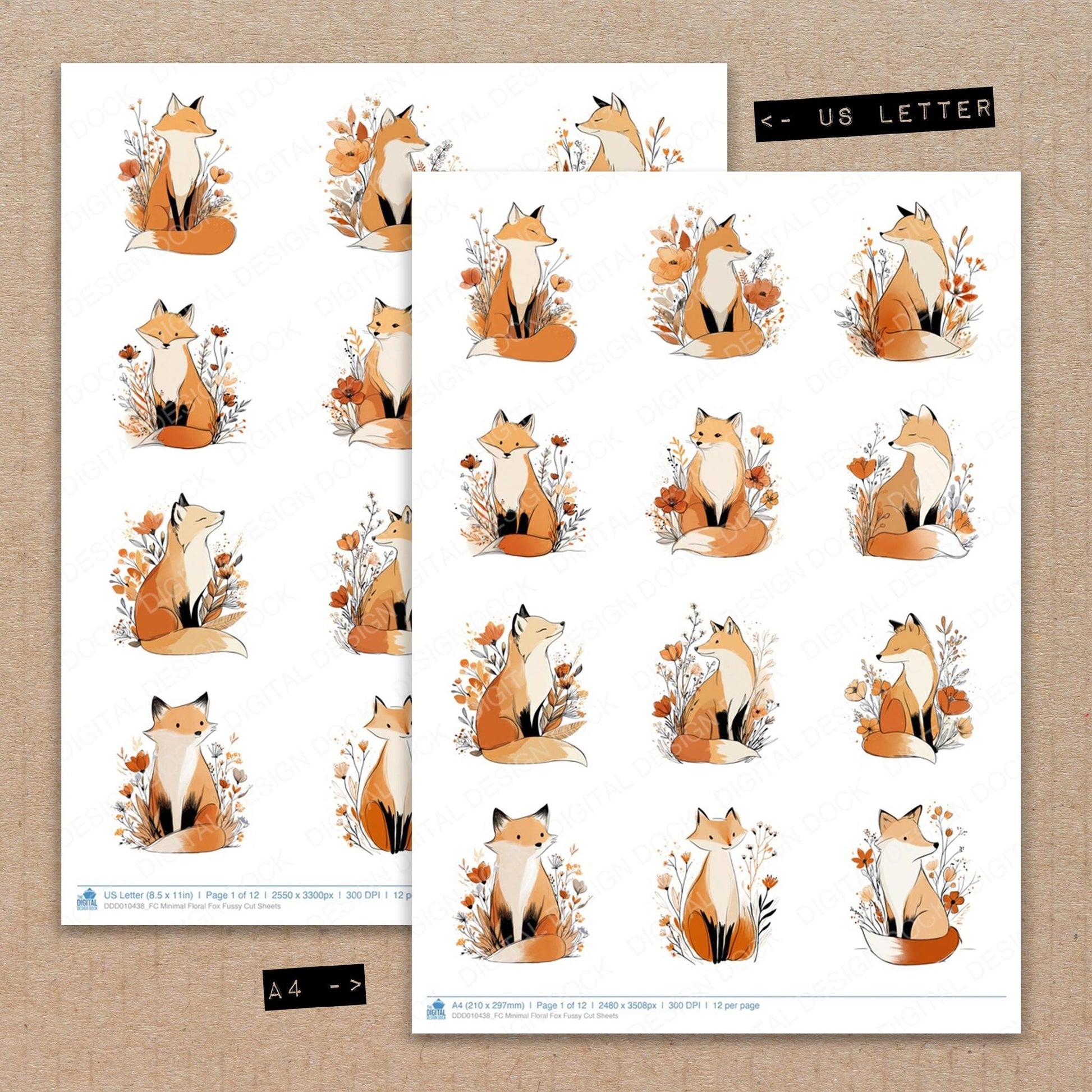 DDD010438_FC Minimal Floral Fox Fussy Cut Sheets