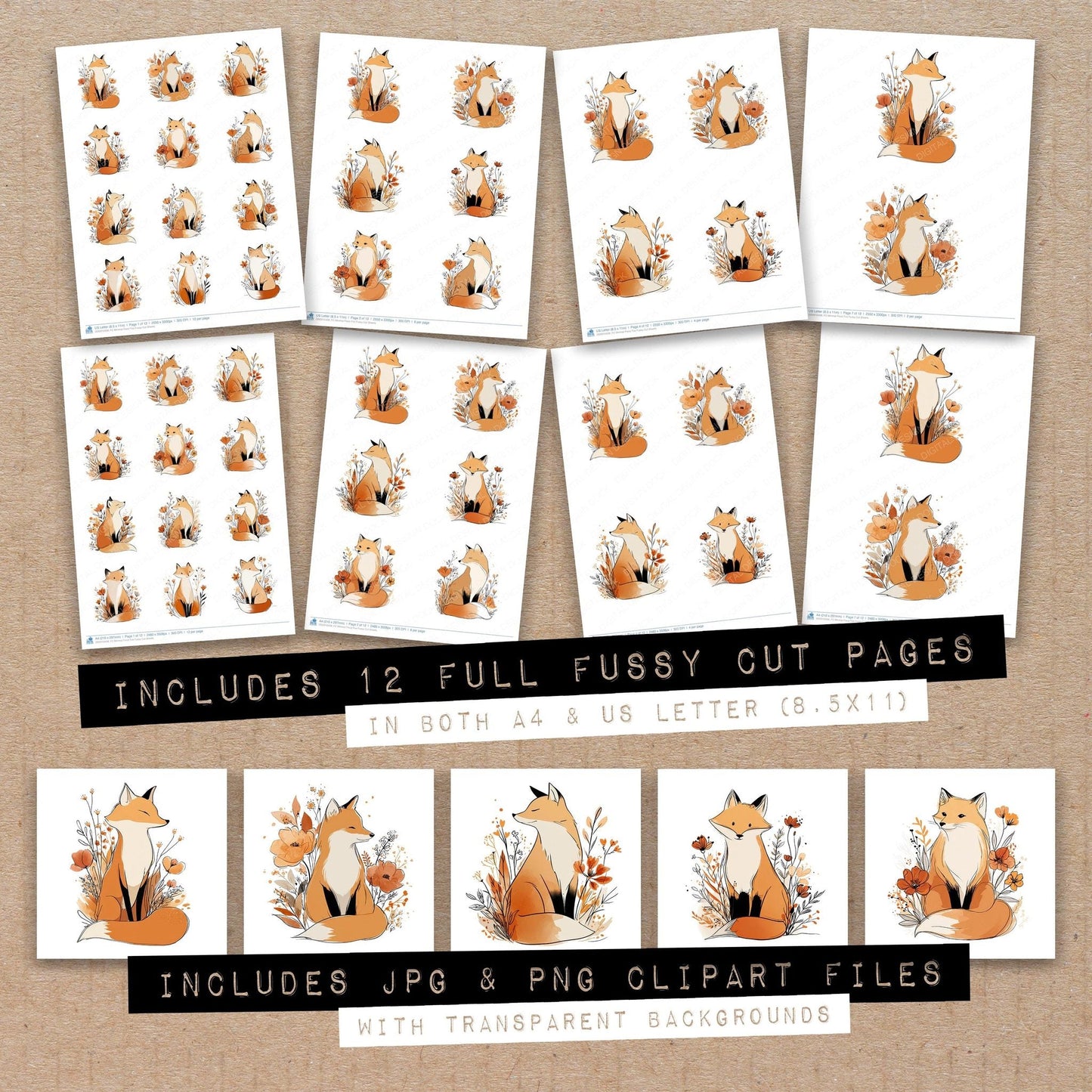 DDD010438_FC Minimal Floral Fox Fussy Cut Sheets