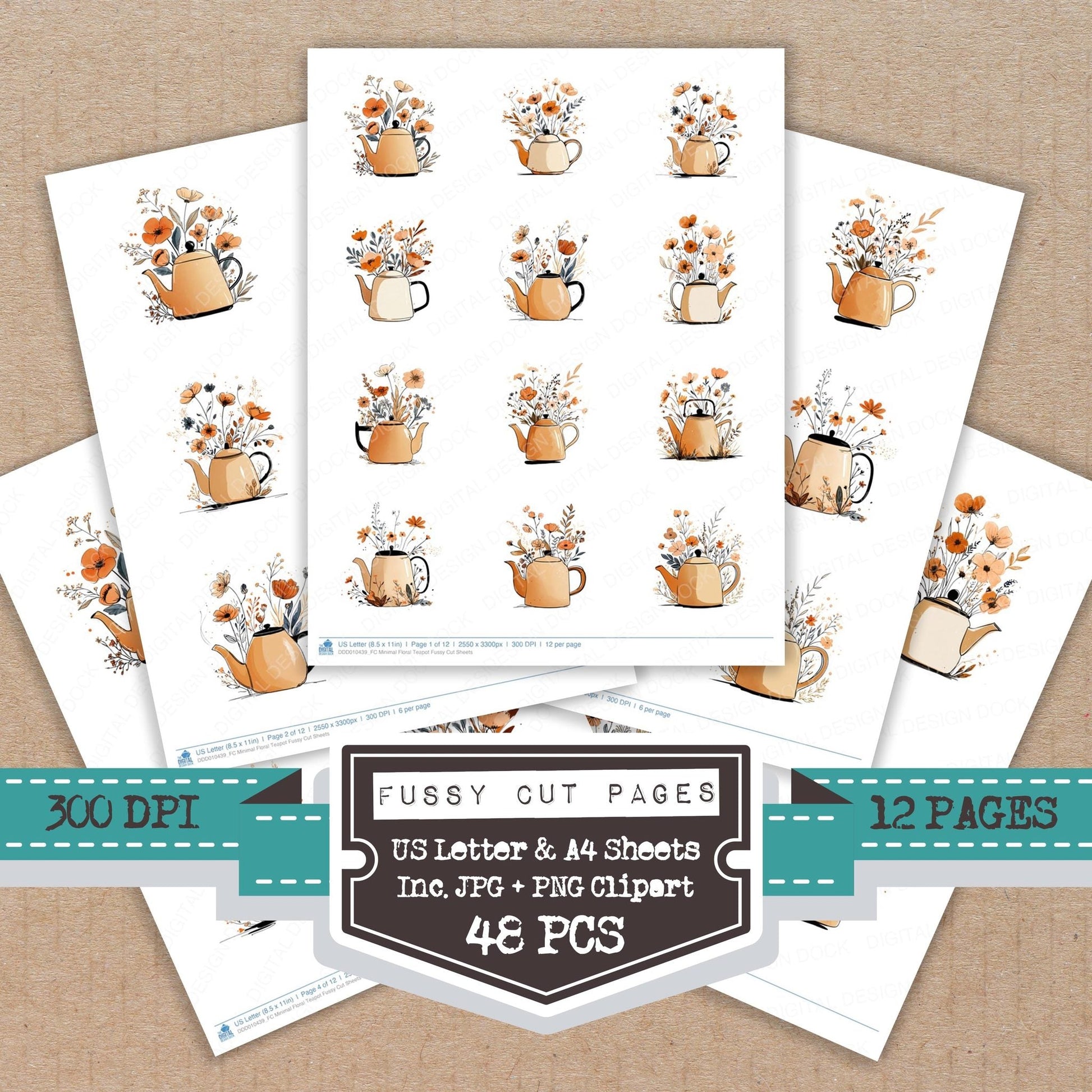 DDD010439_FC Minimal Floral Teapot Fussy Cut Sheets