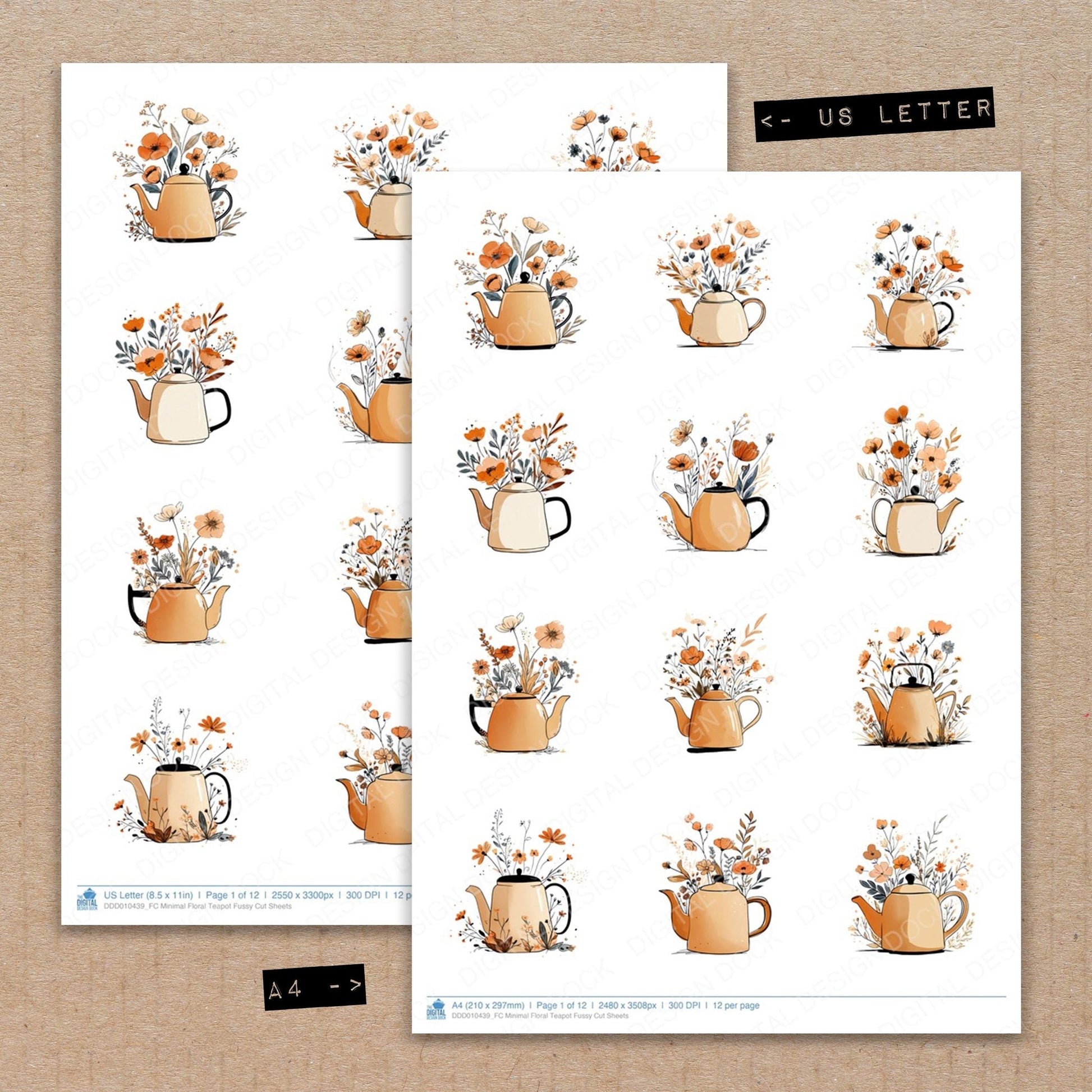DDD010439_FC Minimal Floral Teapot Fussy Cut Sheets