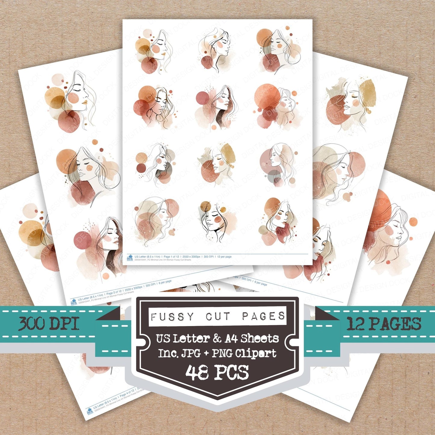 DDD010441_FC Minimal Line Art Woman Fussy Cut Sheets