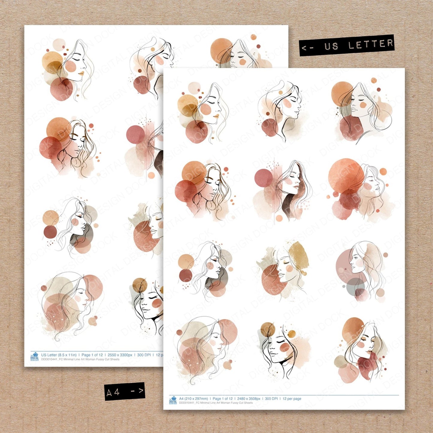 DDD010441_FC Minimal Line Art Woman Fussy Cut Sheets