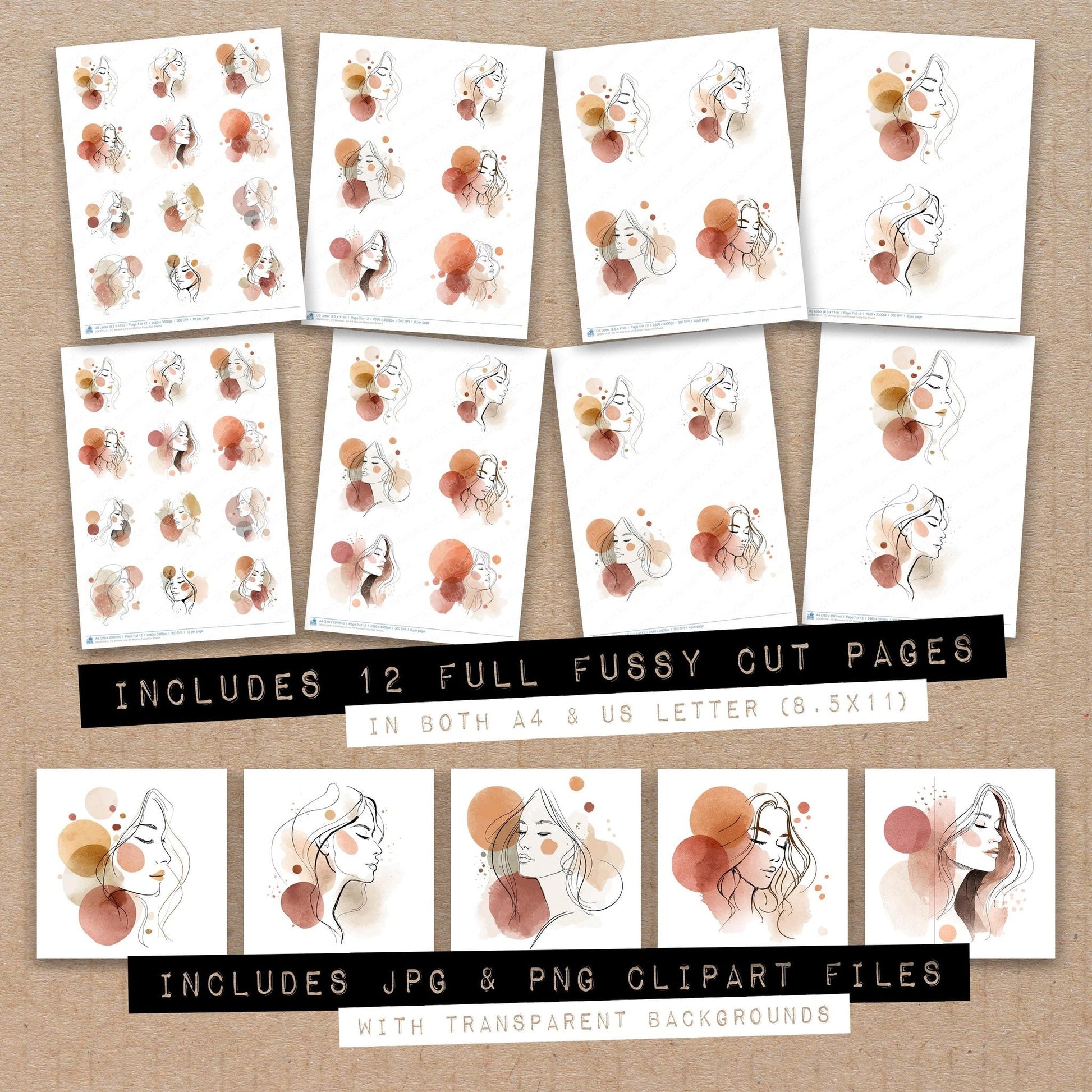 DDD010441_FC Minimal Line Art Woman Fussy Cut Sheets