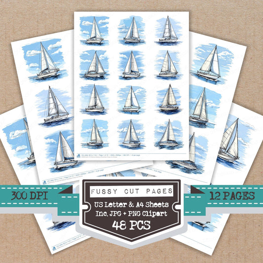 DDD010443_FC Minimal Sailboat Illustration Fussy Cut Sheets