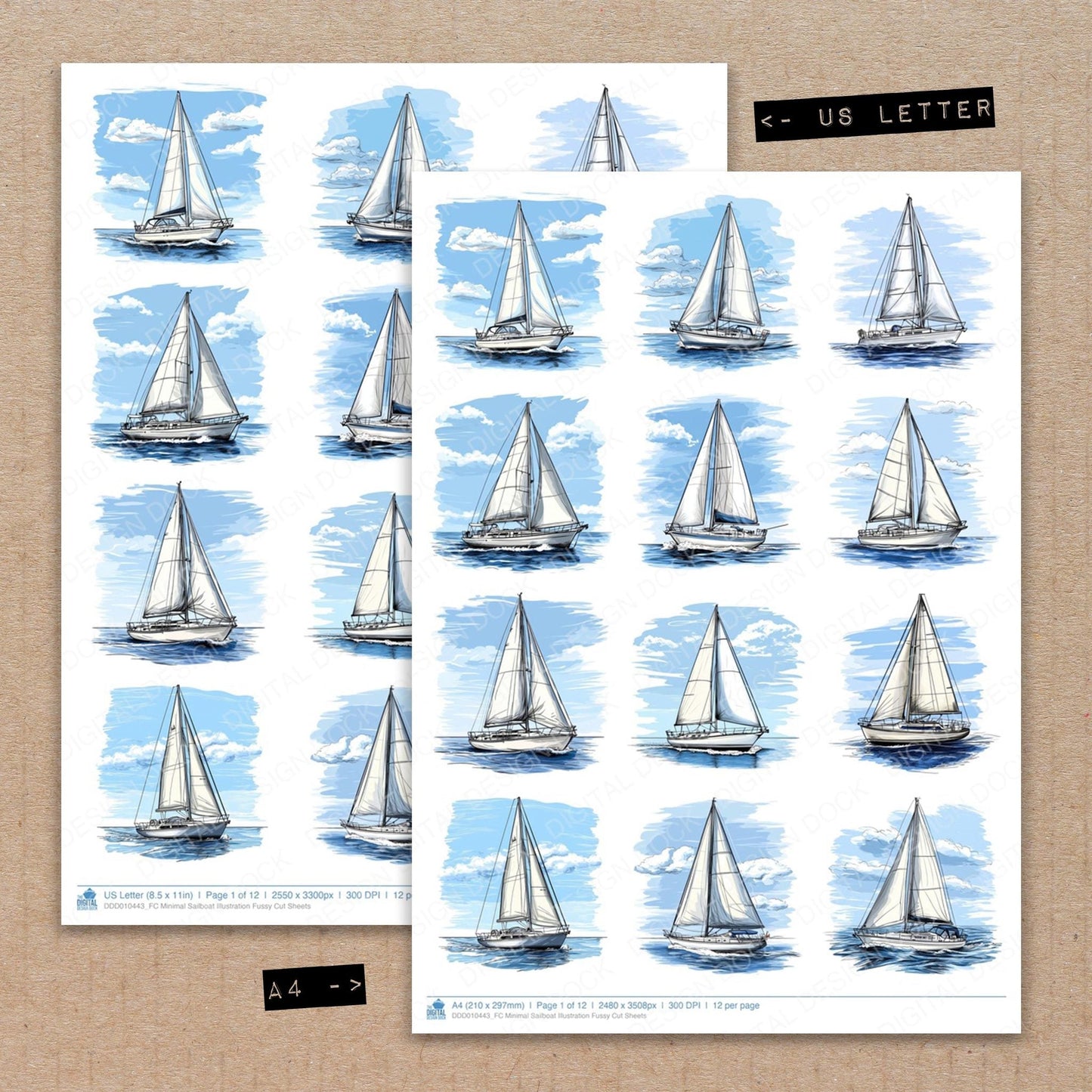 DDD010443_FC Minimal Sailboat Illustration Fussy Cut Sheets