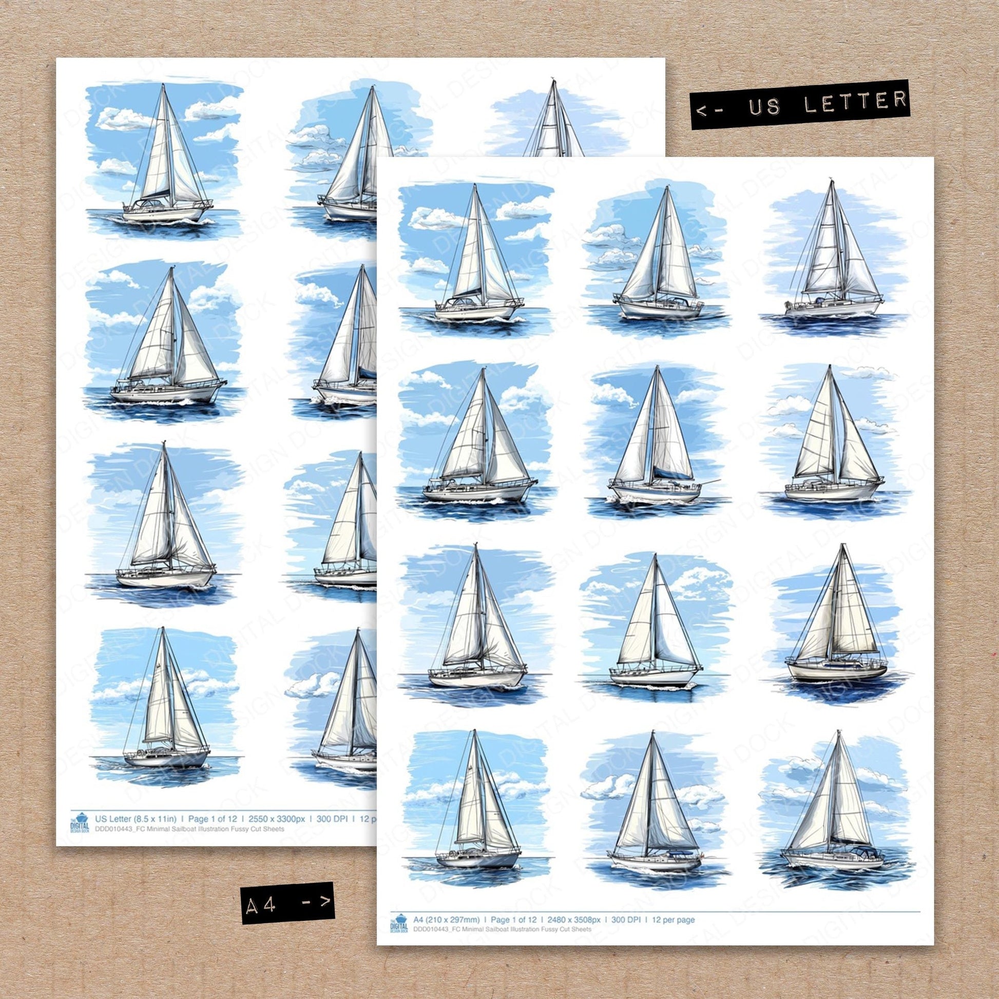DDD010443_FC Minimal Sailboat Illustration Fussy Cut Sheets