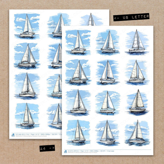 DDD010443_FC Minimal Sailboat Illustration Fussy Cut Sheets