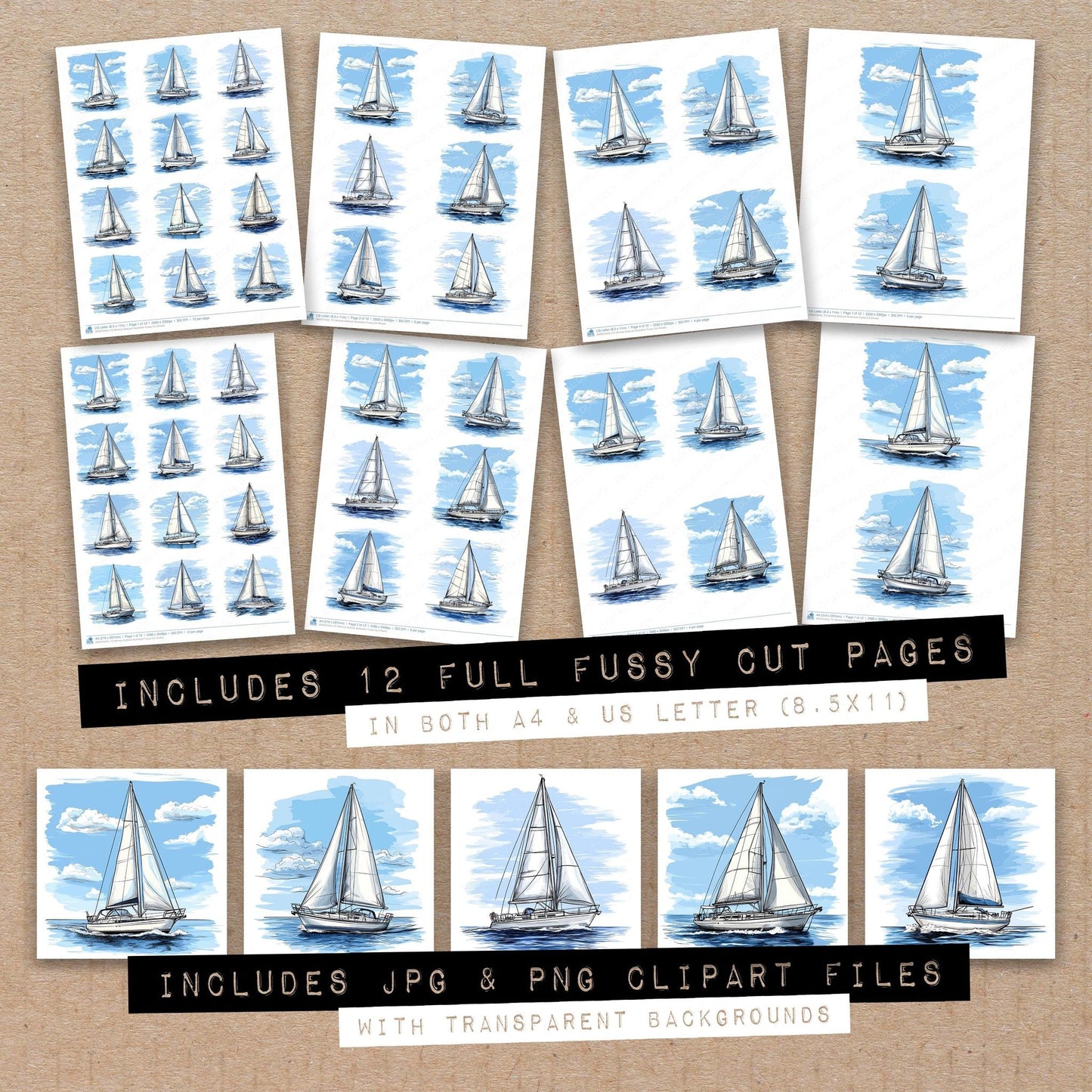 DDD010443_FC Minimal Sailboat Illustration Fussy Cut Sheets