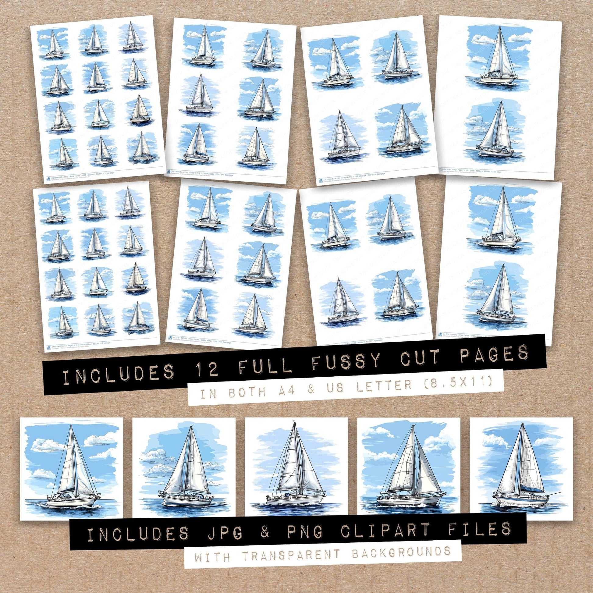 DDD010443_FC Minimal Sailboat Illustration Fussy Cut Sheets