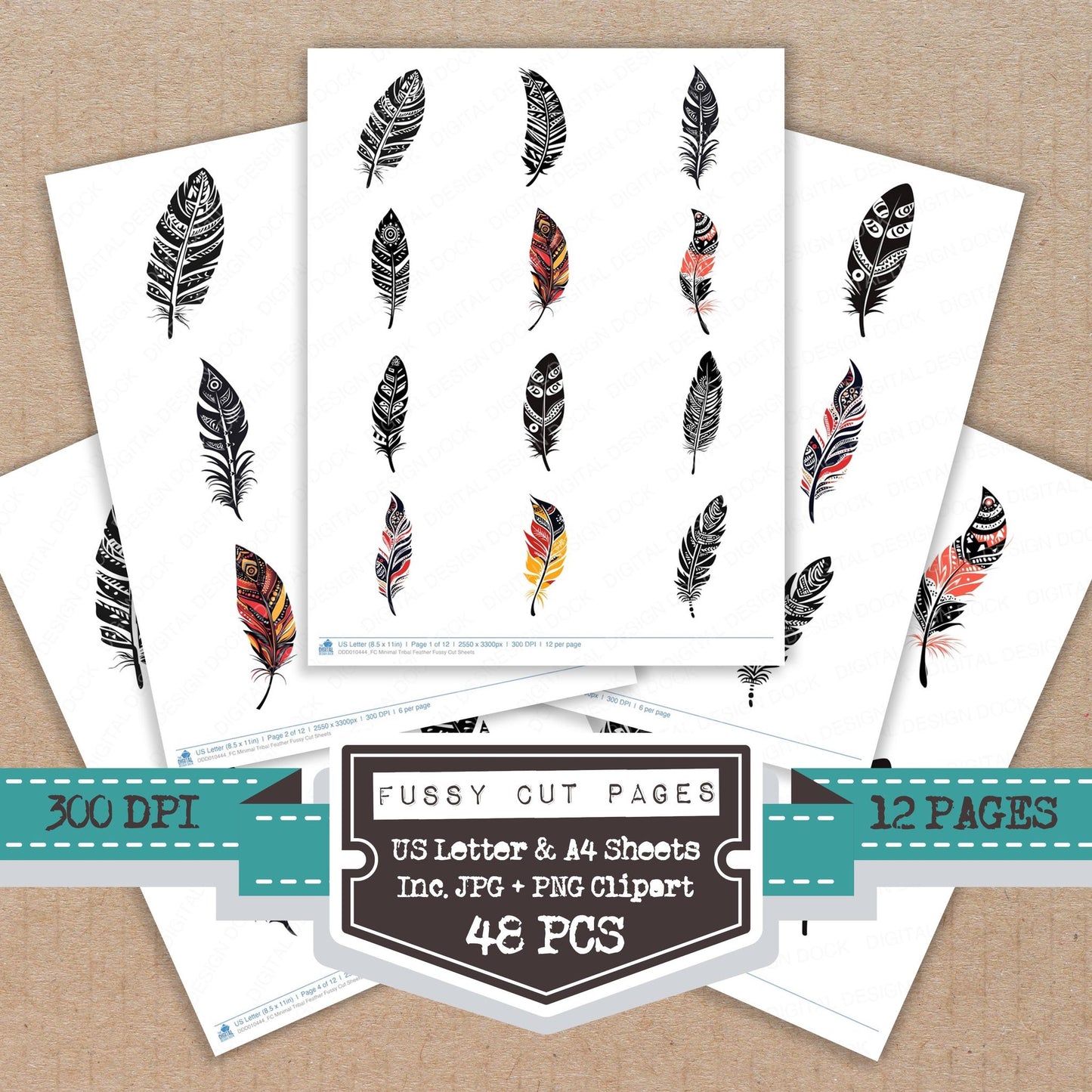 Minimal Tribal Feather Fussy Cut Sheets (DDD010444)