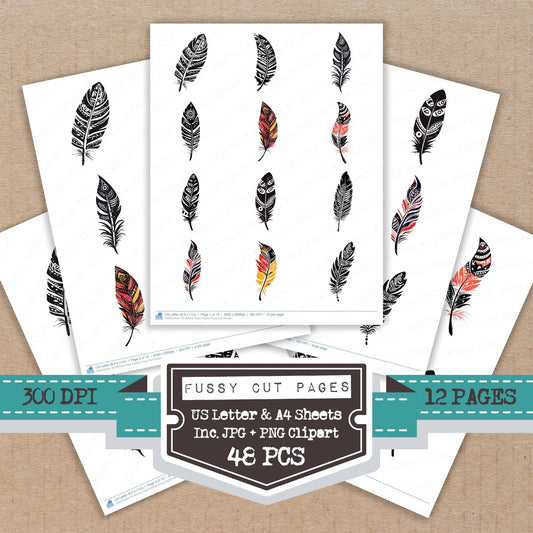 Minimal Tribal Feather Fussy Cut Sheets (DDD010444)