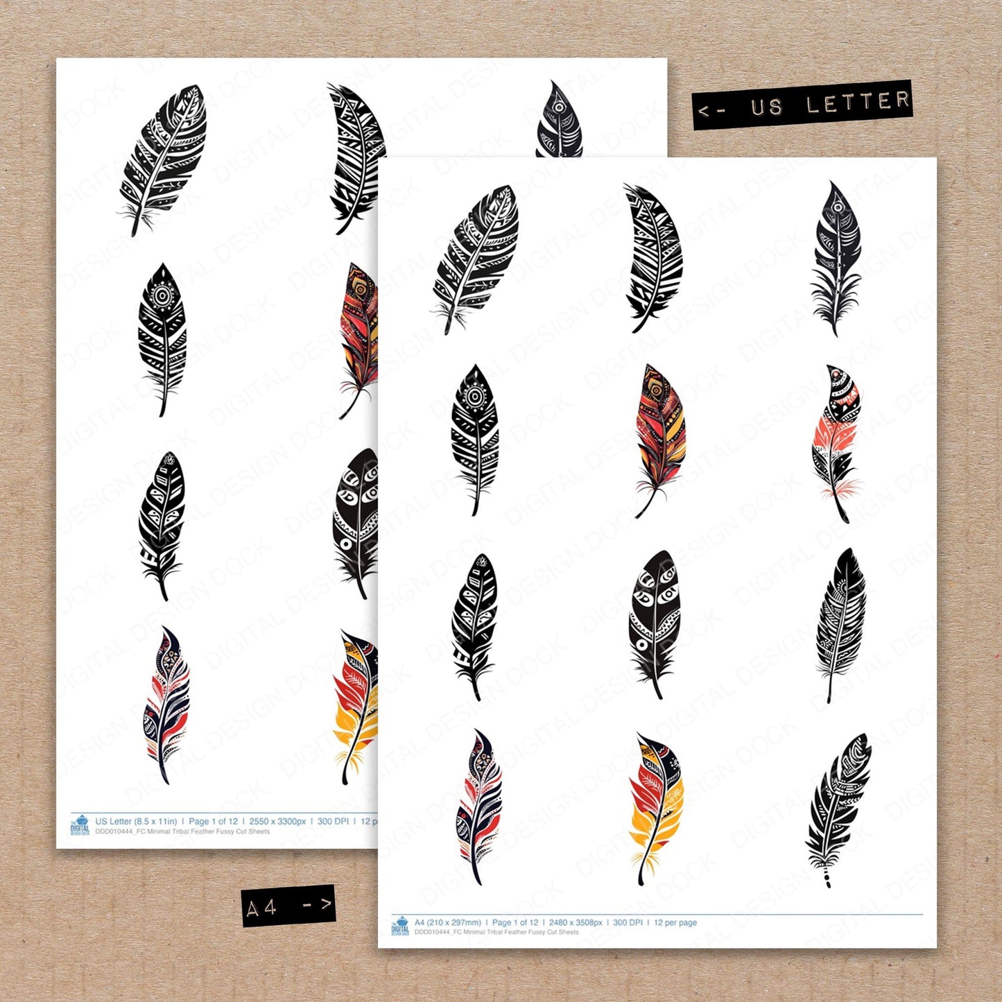 Minimal Tribal Feather Fussy Cut Sheets (DDD010444)