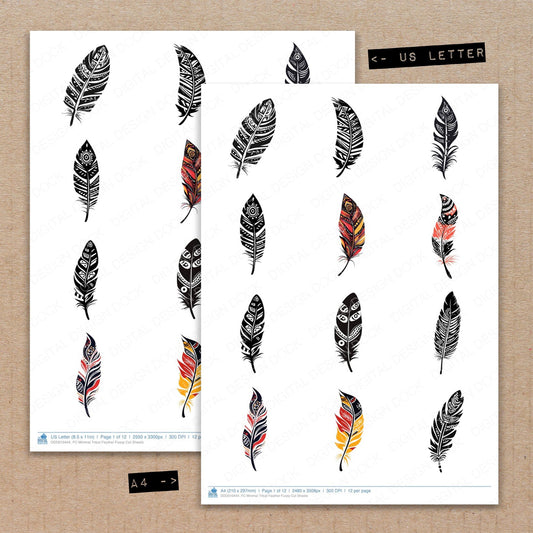 Minimal Tribal Feather Fussy Cut Sheets (DDD010444)