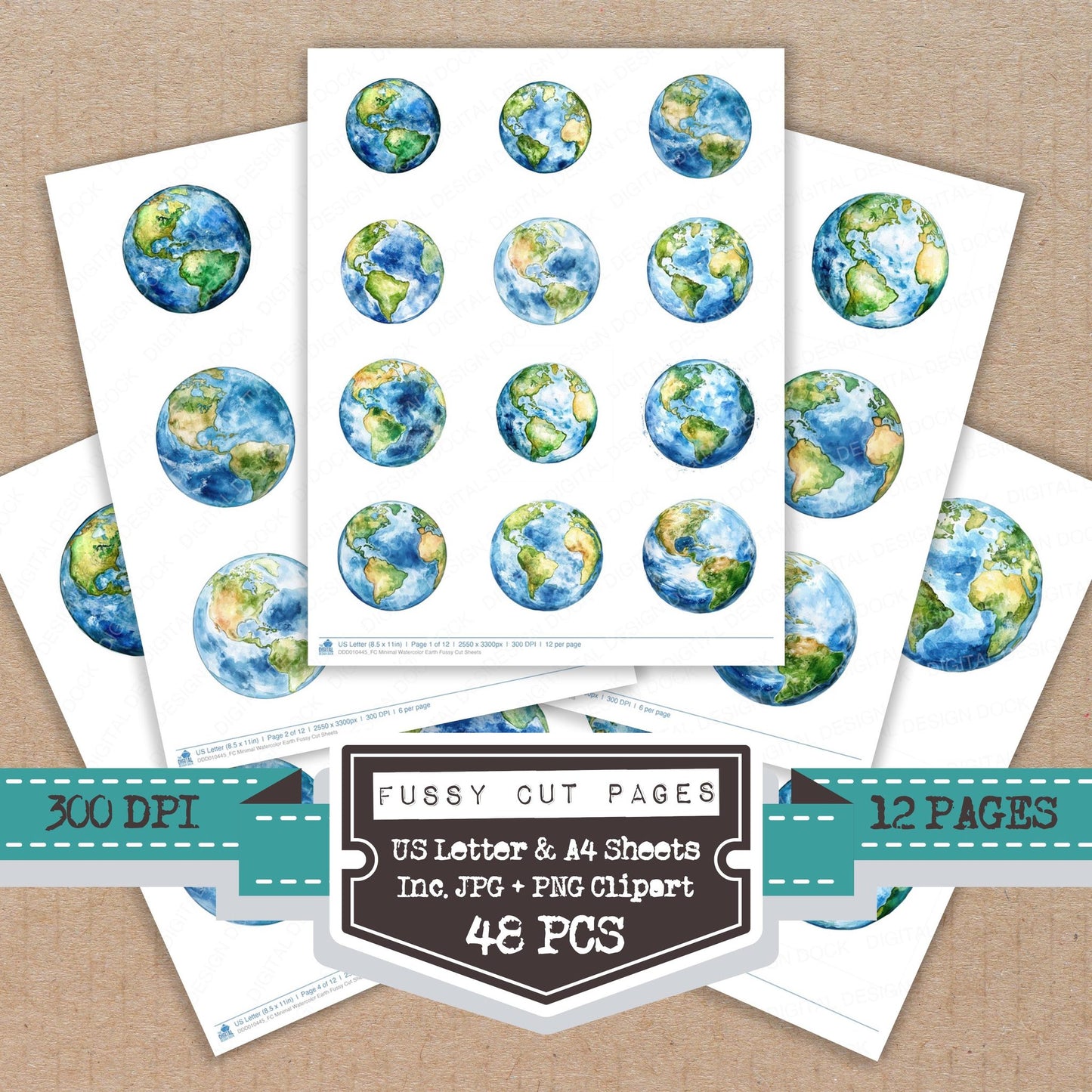 Minimal Watercolor Earth Fussy Cut Sheets (DDD010445)