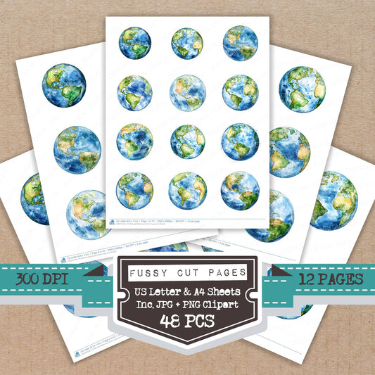 Minimal Watercolor Earth Fussy Cut Sheets (DDD010445)