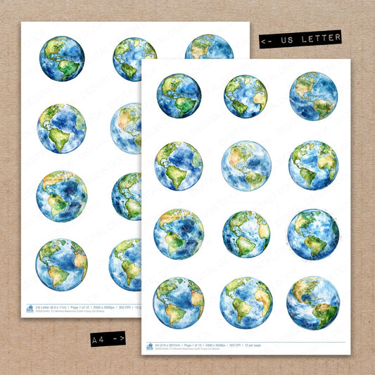 Minimal Watercolor Earth Fussy Cut Sheets (DDD010445)
