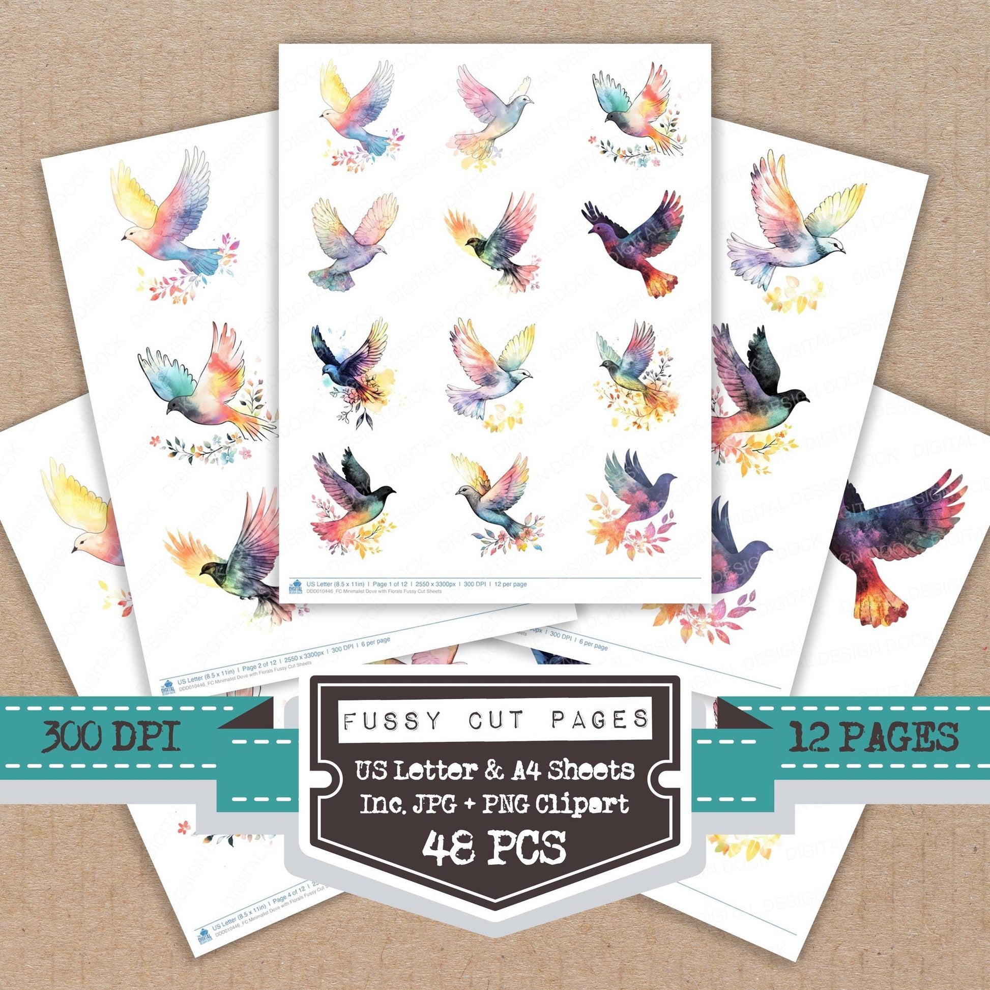 DDD010446_FC Minimalist Dove with Florals Fussy Cut Sheets