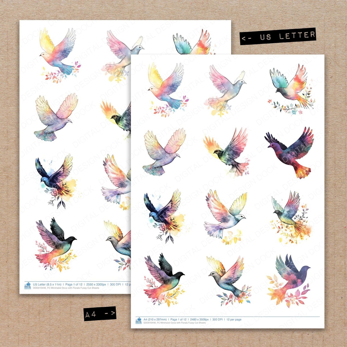 DDD010446_FC Minimalist Dove with Florals Fussy Cut Sheets