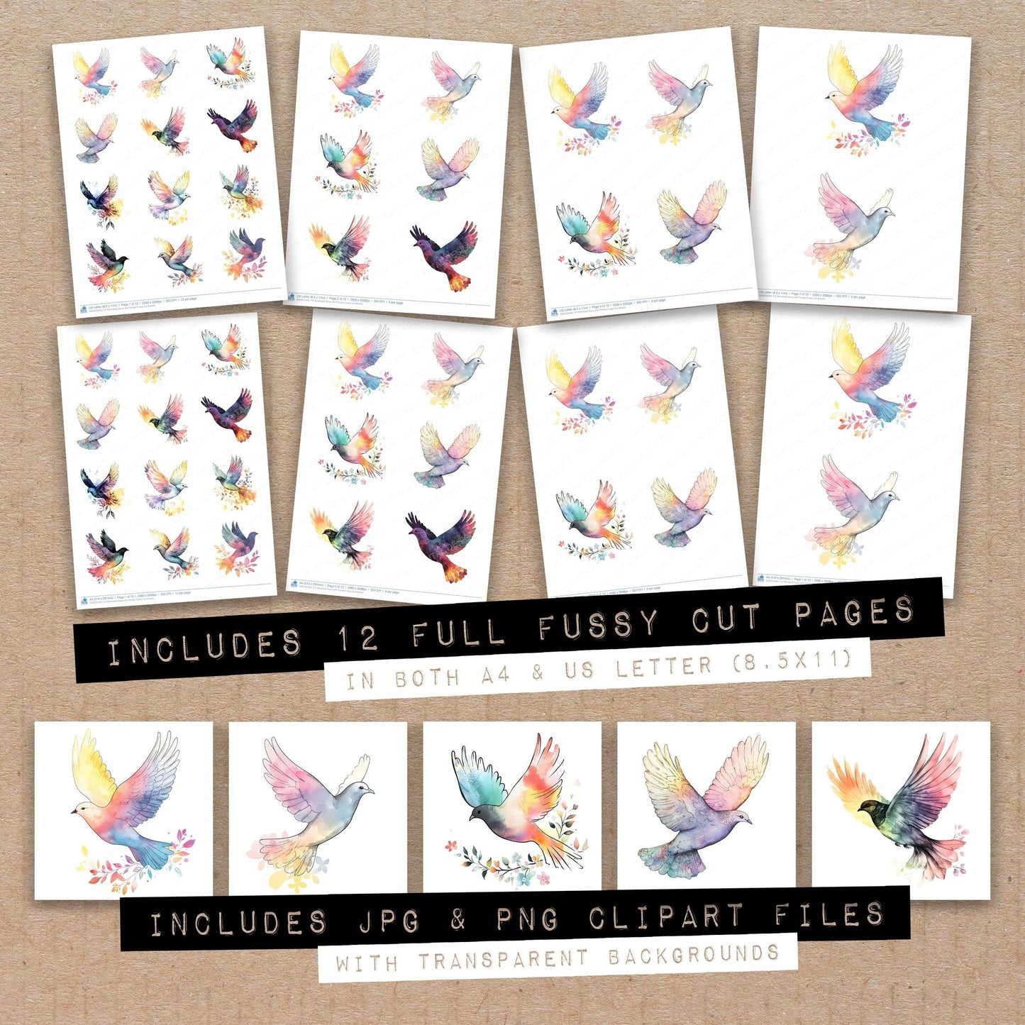 DDD010446_FC Minimalist Dove with Florals Fussy Cut Sheets