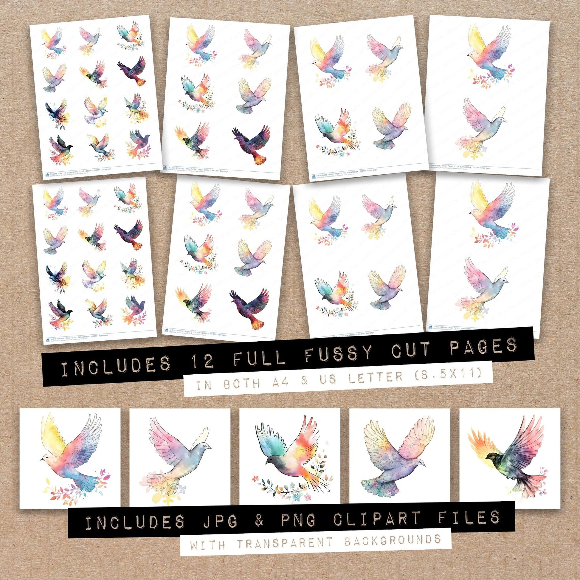 DDD010446_FC Minimalist Dove with Florals Fussy Cut Sheets