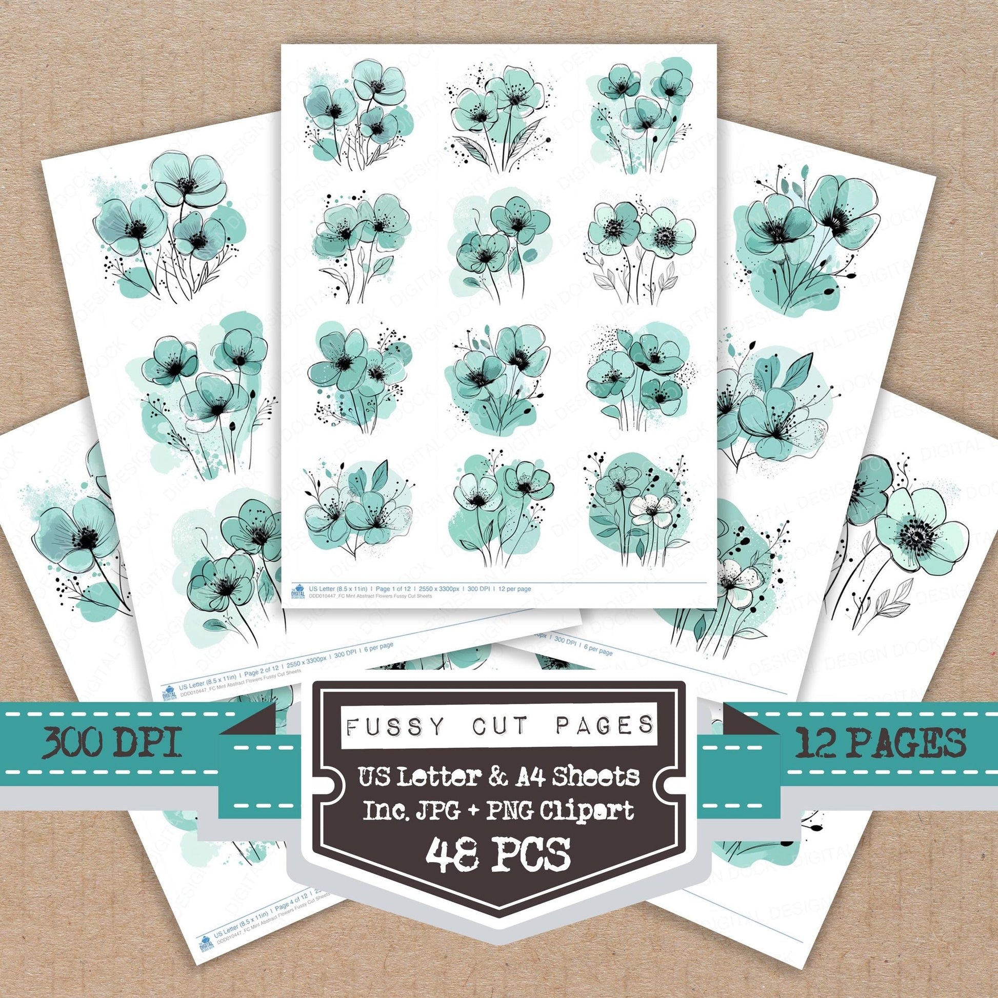 DDD010447_FC Mint Abstract Flowers Fussy Cut Sheets