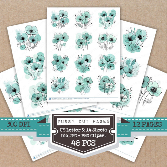 DDD010447_FC Mint Abstract Flowers Fussy Cut Sheets