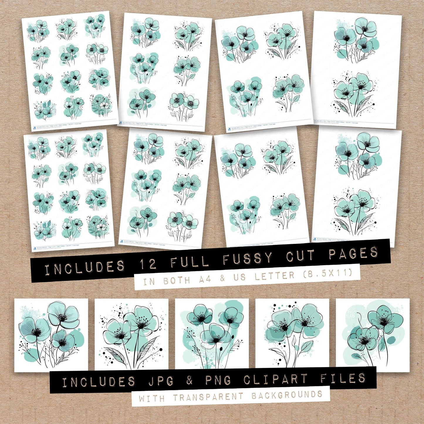 DDD010447_FC Mint Abstract Flowers Fussy Cut Sheets